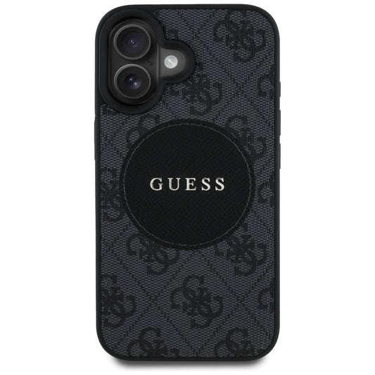 Husa MagSafe pentru Apple iPhone 16, Guess, 4G Circle Classic Logo, Neagra