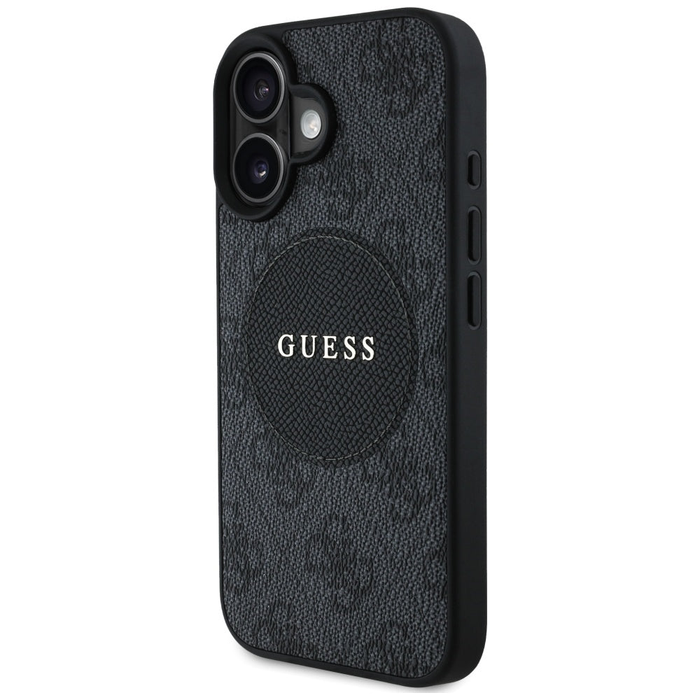 Husa MagSafe pentru Apple iPhone 16, Guess, 4G Circle Classic Logo, Neagra