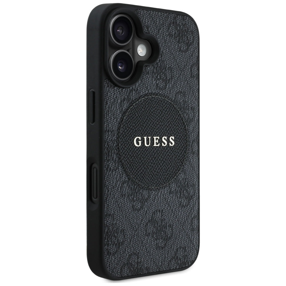 Husa MagSafe pentru Apple iPhone 16, Guess, 4G Circle Classic Logo, Neagra
