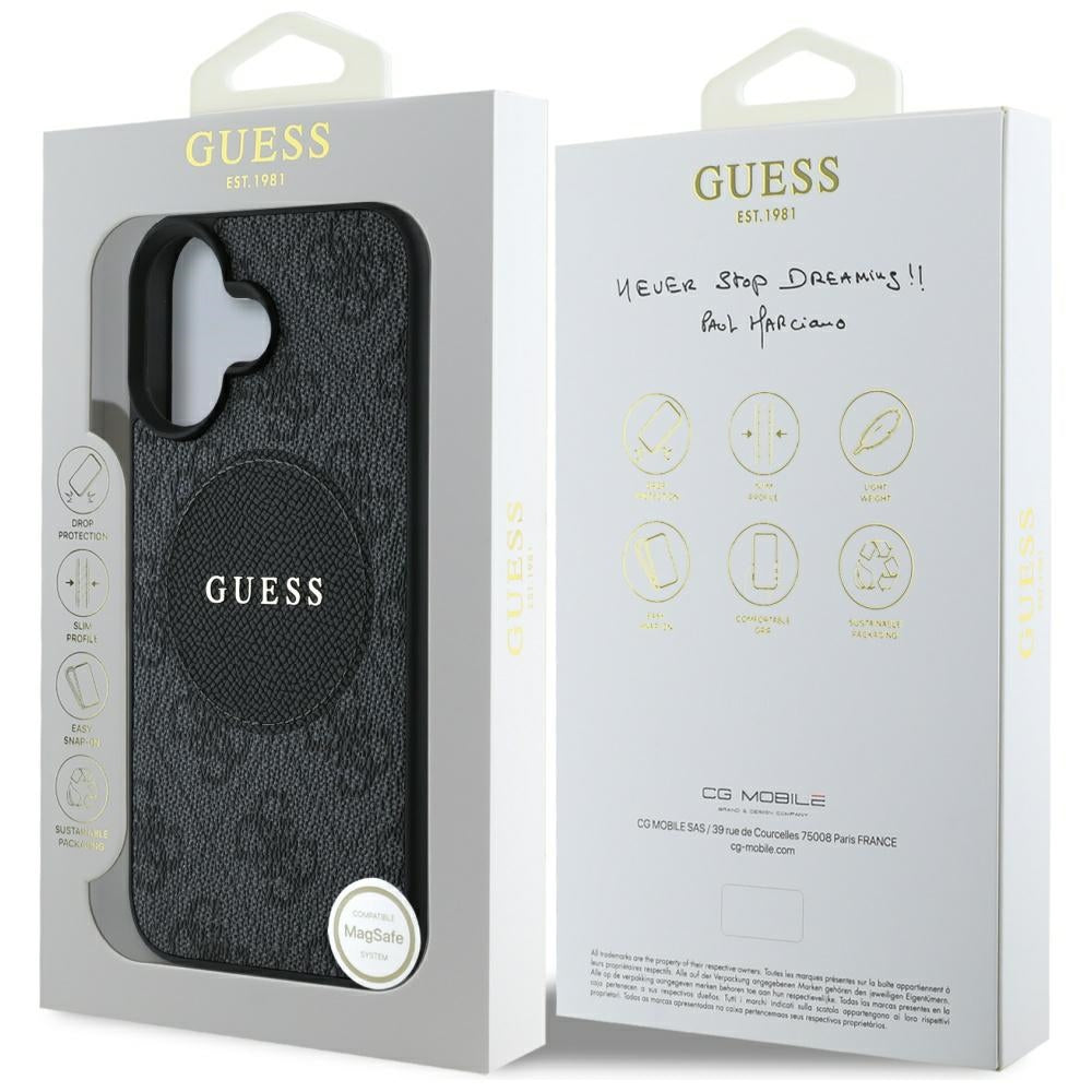 Husa MagSafe pentru Apple iPhone 16, Guess, 4G Circle Classic Logo, Neagra