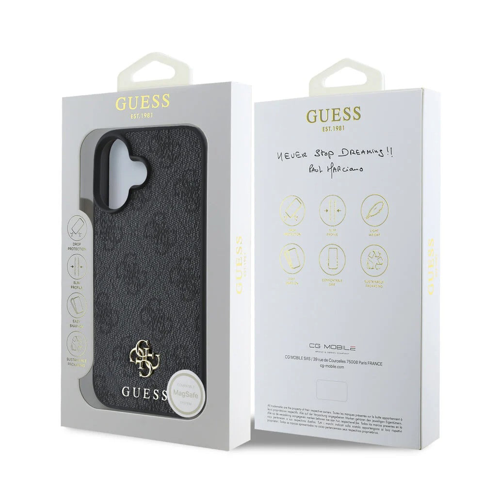 Husa MagSafe pentru Apple iPhone 16, Guess, 4G Classic, Neagra