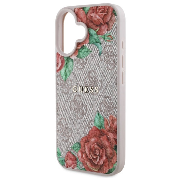 Husa MagSafe pentru Apple iPhone 16, Guess, 4G Flowers Print, Roz