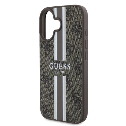 Husa MagSafe pentru Apple iPhone 16, Guess, 4G Printed Stripes, Maro