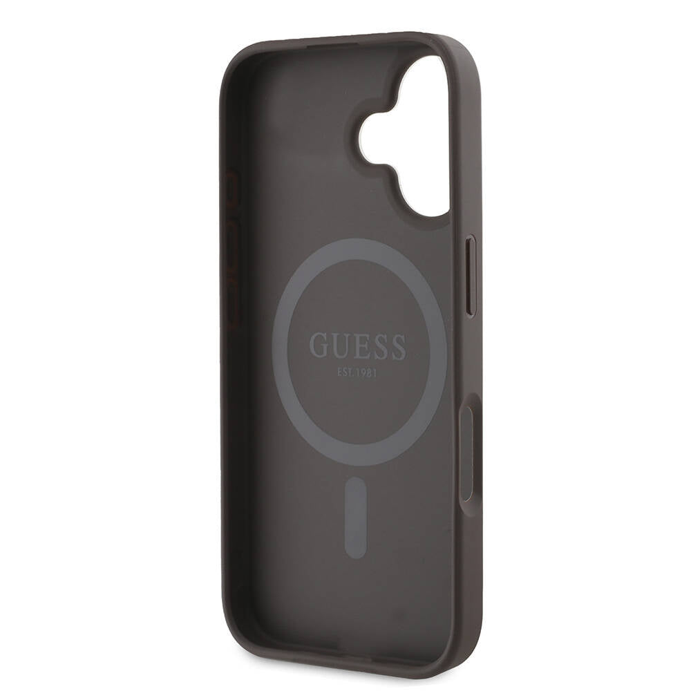 Husa MagSafe pentru Apple iPhone 16, Guess, 4G Printed Stripes, Maro