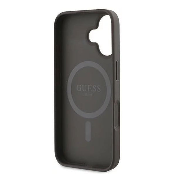 Husa MagSafe pentru Apple iPhone 16, Guess, 4G Ring Classic Logo, Maro