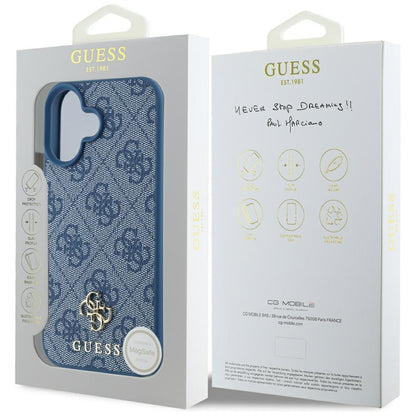 Husa MagSafe pentru Apple iPhone 16, Guess, 4G Small and Classic Logo, Albastra