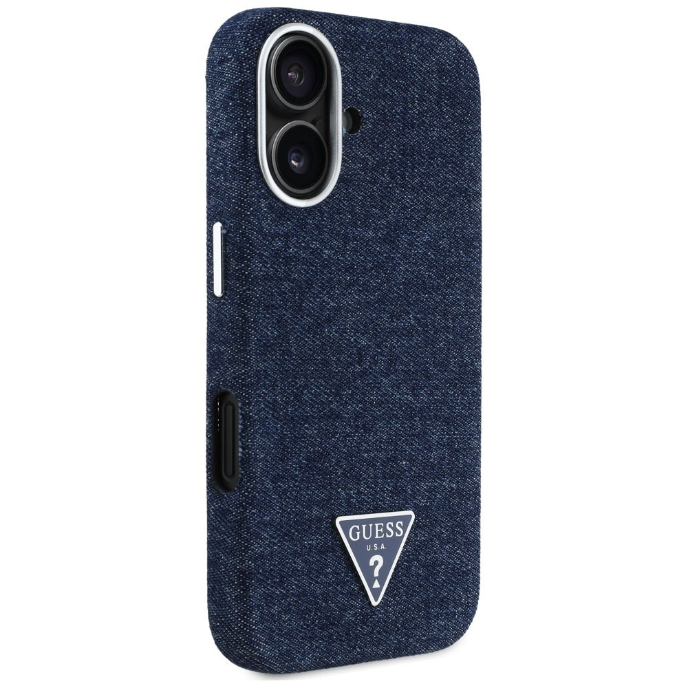 Husa MagSafe pentru Apple iPhone 16, Guess, Denim Triangle Logo, Albastra