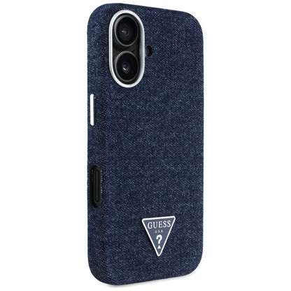 Husa MagSafe pentru Apple iPhone 16, Guess, Denim Triangle Logo, Albastra