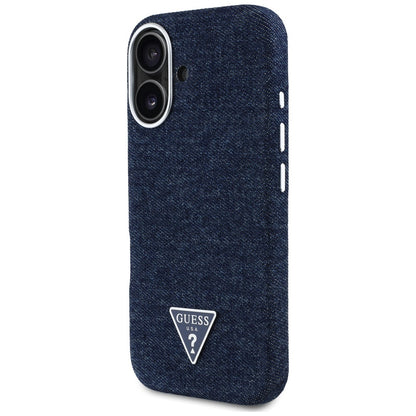 Husa MagSafe pentru Apple iPhone 16, Guess, Denim Triangle Logo, Albastra