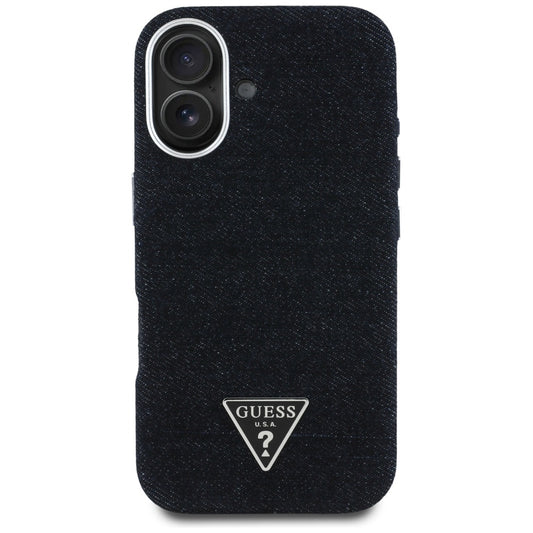 Husa MagSafe pentru Apple iPhone 16, Guess, Denim Triangle Logo, Neagra