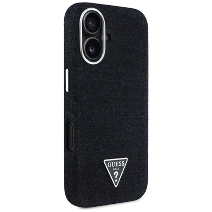 Husa MagSafe pentru Apple iPhone 16, Guess, Denim Triangle Logo, Neagra