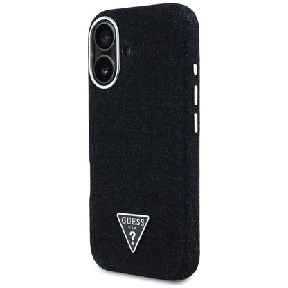 Husa MagSafe pentru Apple iPhone 16, Guess, Denim Triangle Logo, Neagra