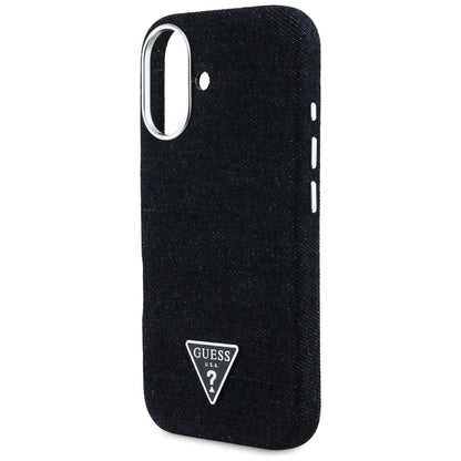 Husa MagSafe pentru Apple iPhone 16, Guess, Denim Triangle Logo, Neagra