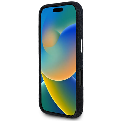 Husa MagSafe pentru Apple iPhone 16, Guess, Denim Triangle Logo, Neagra