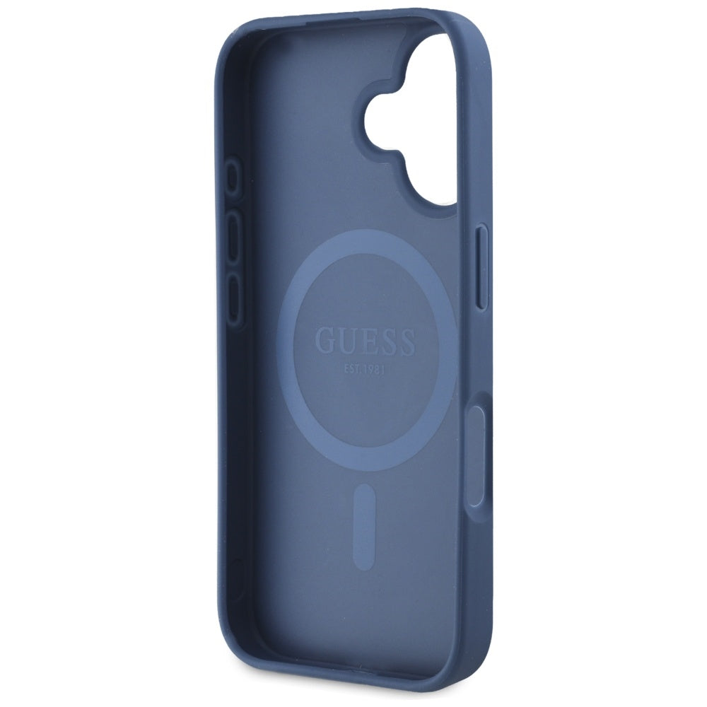 Husa MagSafe pentru Apple iPhone 16, Guess, Grained Flowers, Albastra