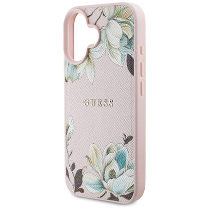 Husa MagSafe pentru Apple iPhone 16, Guess, Grained Flowers, Roz