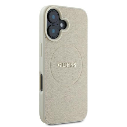 Husa MagSafe pentru Apple iPhone 16, Guess, Grained Gold Ring, Bej
