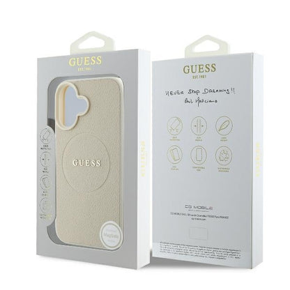 Husa MagSafe pentru Apple iPhone 16, Guess, Grained Gold Ring, Bej