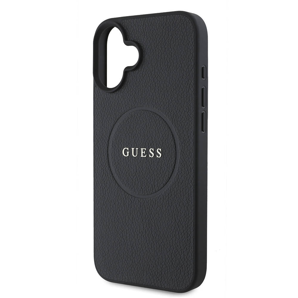 Husa MagSafe pentru Apple iPhone 16, Guess, Grained Gold Ring, Neagra