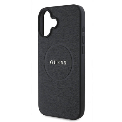 Husa MagSafe pentru Apple iPhone 16, Guess, Grained Gold Ring, Neagra