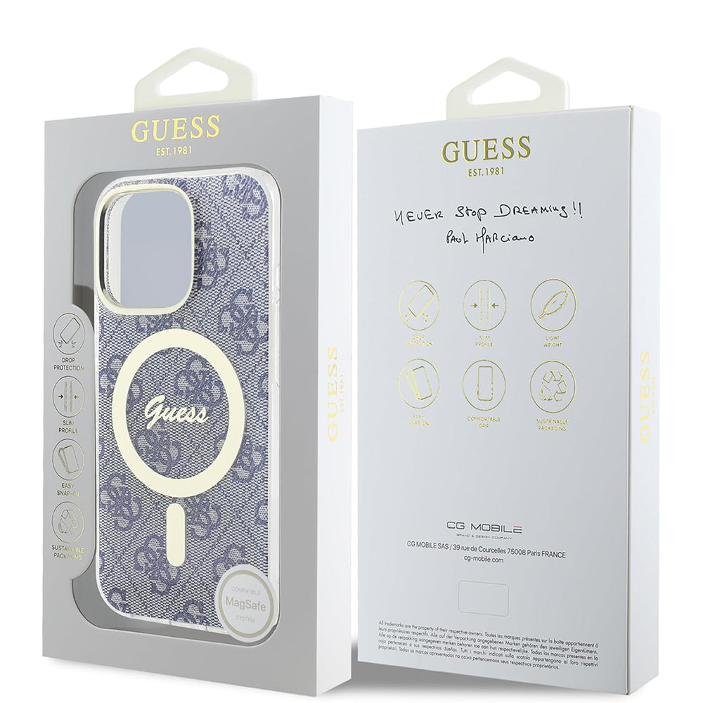 Husa MagSafe pentru Apple iPhone 16, Guess, IML 4G, Albastra