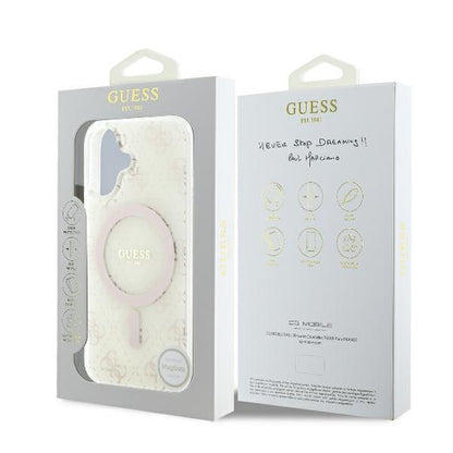 Husa MagSafe pentru Apple iPhone 16, Guess, IML 4G Background, Alba