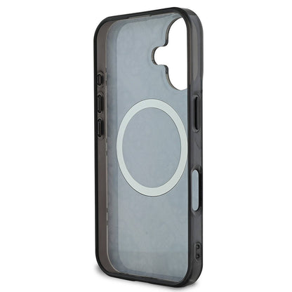 Husa MagSafe pentru Apple iPhone 16, Guess, IML 4G Peony, Neagra GUHMP16SH4PYEEK