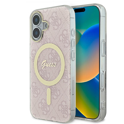 Husa MagSafe pentru Apple iPhone 16, Guess, IML 4G, Roz