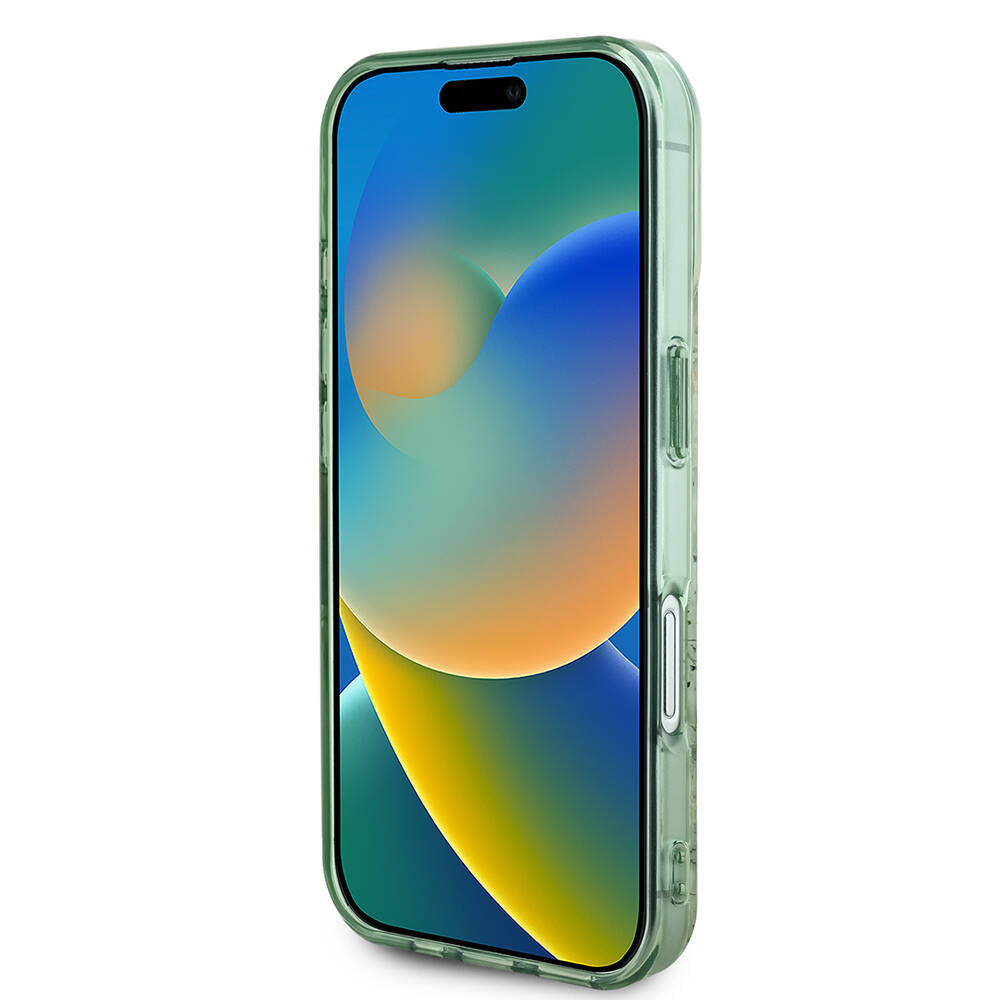 Husa MagSafe pentru Apple iPhone 16, Guess, IML Flower & Tonal Circle, Verde