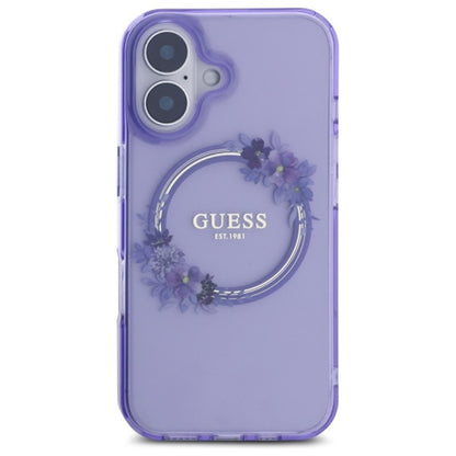 Husa MagSafe pentru Apple iPhone 16, Guess, IML Flowers Wreath, Mov