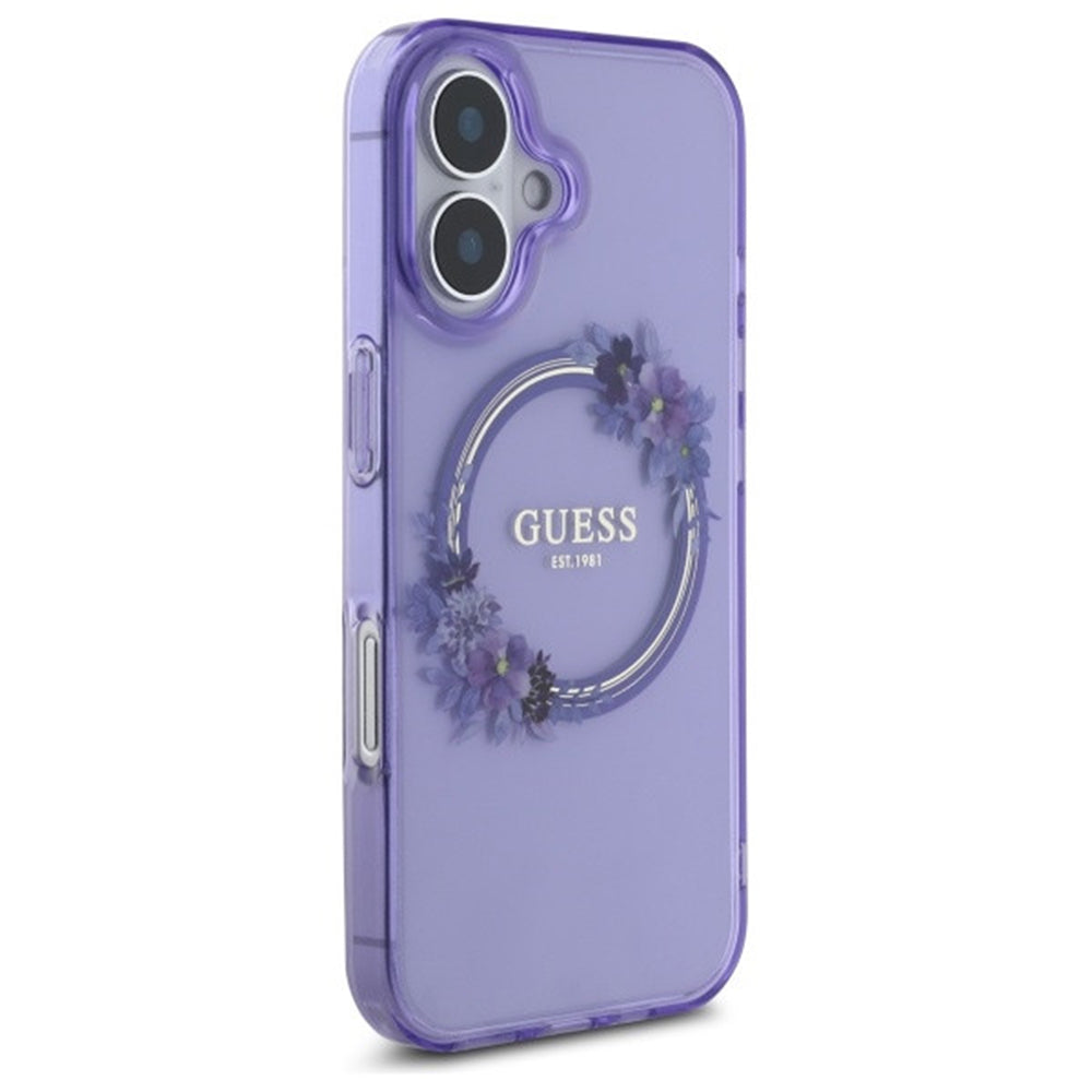 Husa MagSafe pentru Apple iPhone 16, Guess, IML Flowers Wreath, Mov