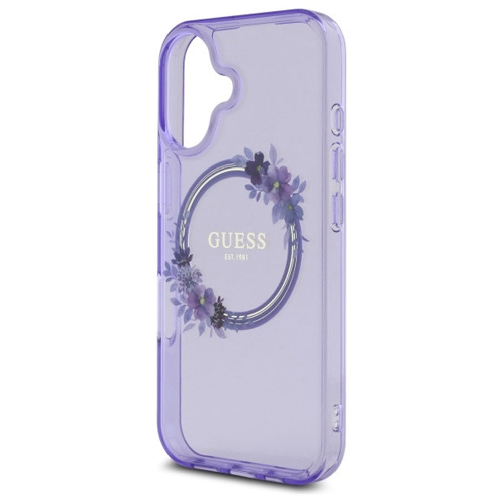 Husa MagSafe pentru Apple iPhone 16, Guess, IML Flowers Wreath, Mov