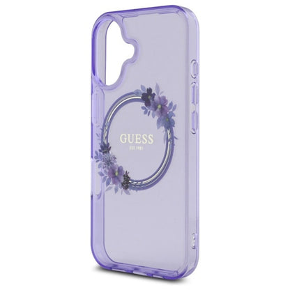 Husa MagSafe pentru Apple iPhone 16, Guess, IML Flowers Wreath, Mov