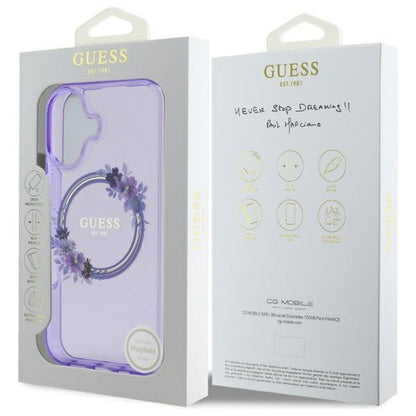 Husa MagSafe pentru Apple iPhone 16, Guess, IML Flowers Wreath, Roz