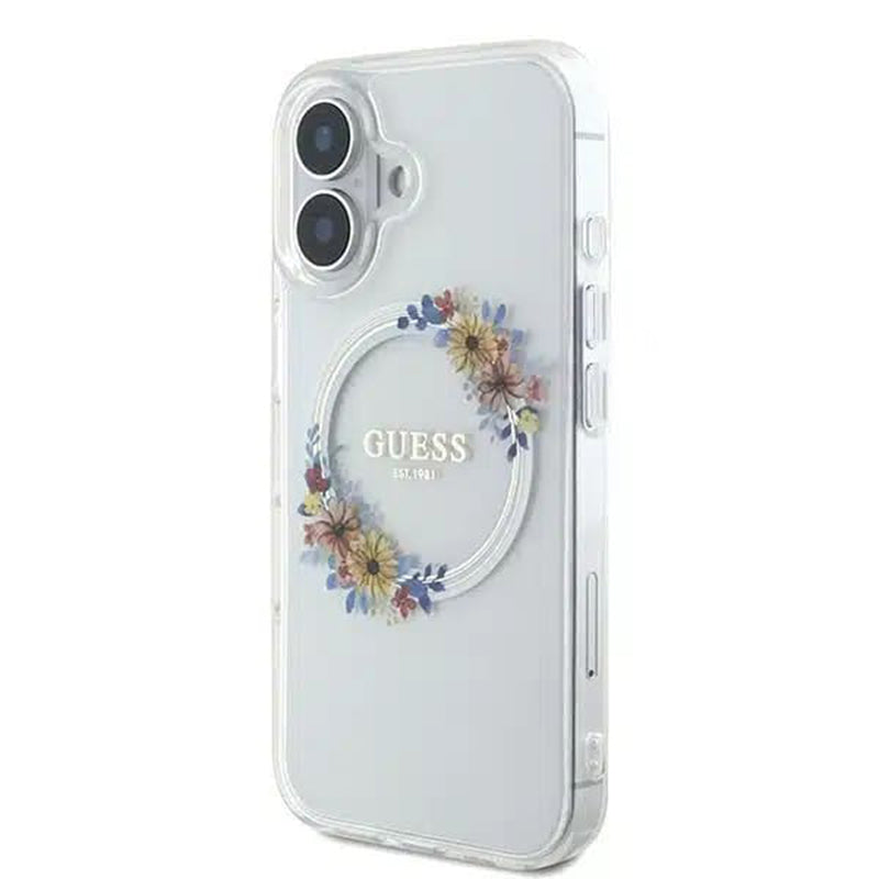Husa MagSafe pentru Apple iPhone 16, Guess, IML Flowers Wreath, Transparenta