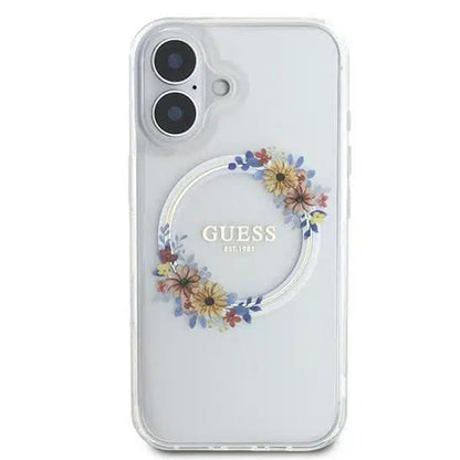 Husa MagSafe pentru Apple iPhone 16, Guess, IML Flowers Wreath, Transparenta