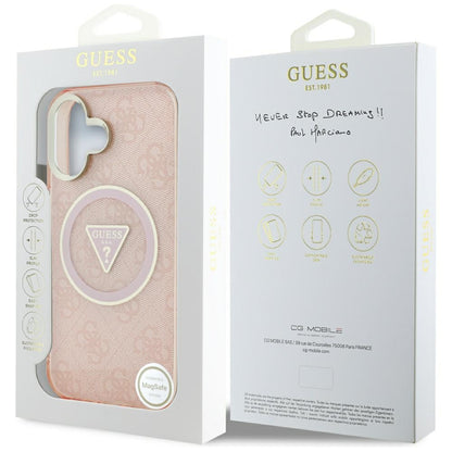 Husa MagSafe pentru Apple iPhone 16, Guess, IML Glitter 4G Circle Triangle, Roz