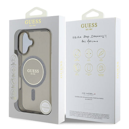 Husa MagSafe pentru Apple iPhone 16, Guess, IML Glitter Circle, Neagra