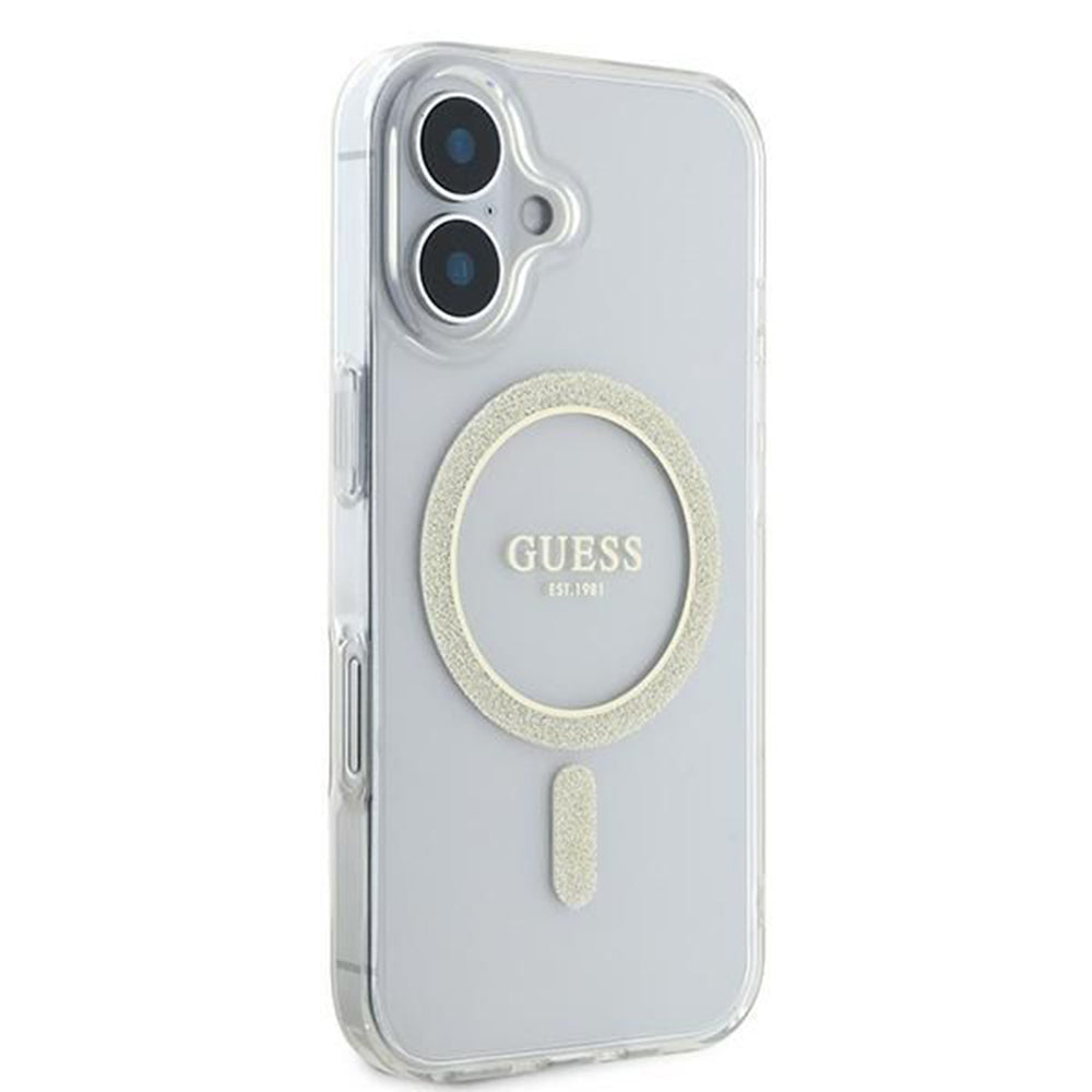 Husa MagSafe pentru Apple iPhone 16, Guess, IML Glitter Circle, Transparenta