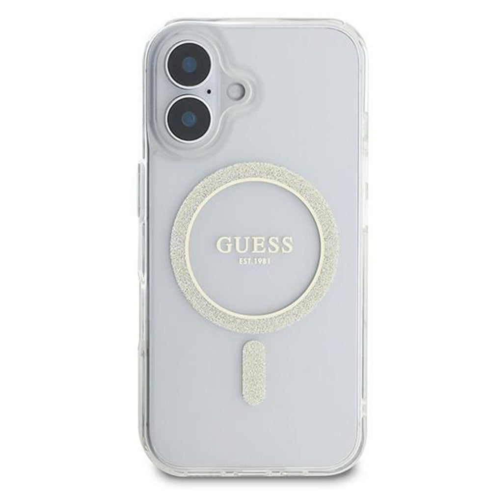 Husa MagSafe pentru Apple iPhone 16, Guess, IML Glitter Circle, Transparenta