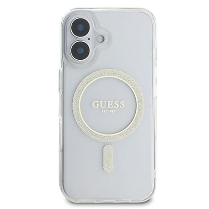Husa MagSafe pentru Apple iPhone 16, Guess, IML Glitter Circle, Transparenta