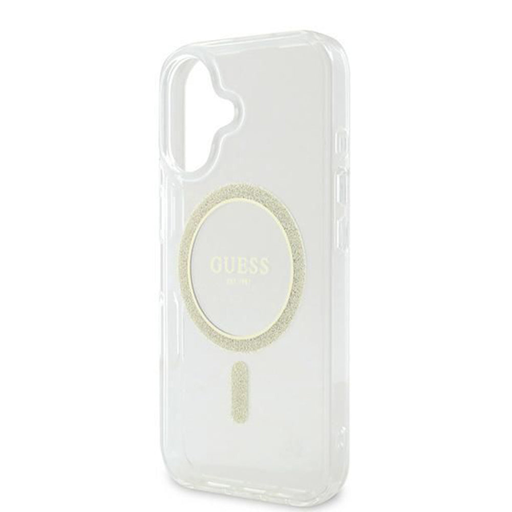 Husa MagSafe pentru Apple iPhone 16, Guess, IML Glitter Circle, Transparenta