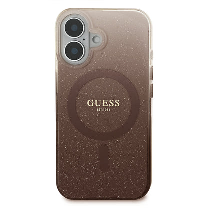 Husa MagSafe pentru Apple iPhone 16, Guess, IML Glitter Gradient, Maro