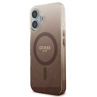 Husa MagSafe pentru Apple iPhone 16, Guess, IML Glitter Gradient, Maro