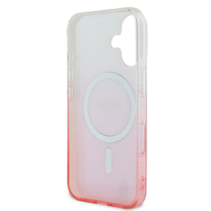 Husa MagSafe pentru Apple iPhone 16, Guess, IML Glitter Gradient, Maro