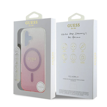 Husa MagSafe pentru Apple iPhone 16, Guess, IML Glitter Gradient, Maro