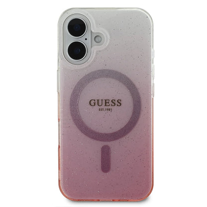 Husa MagSafe pentru Apple iPhone 16, Guess, IML Glitter Gradient, Roz