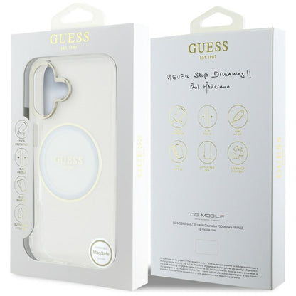 Husa MagSafe pentru Apple iPhone 16, Guess, IML Metal Colored Circle, Alba
