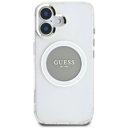 Husa MagSafe pentru Apple iPhone 16, Guess, IML Metal Colored Circle, Gri