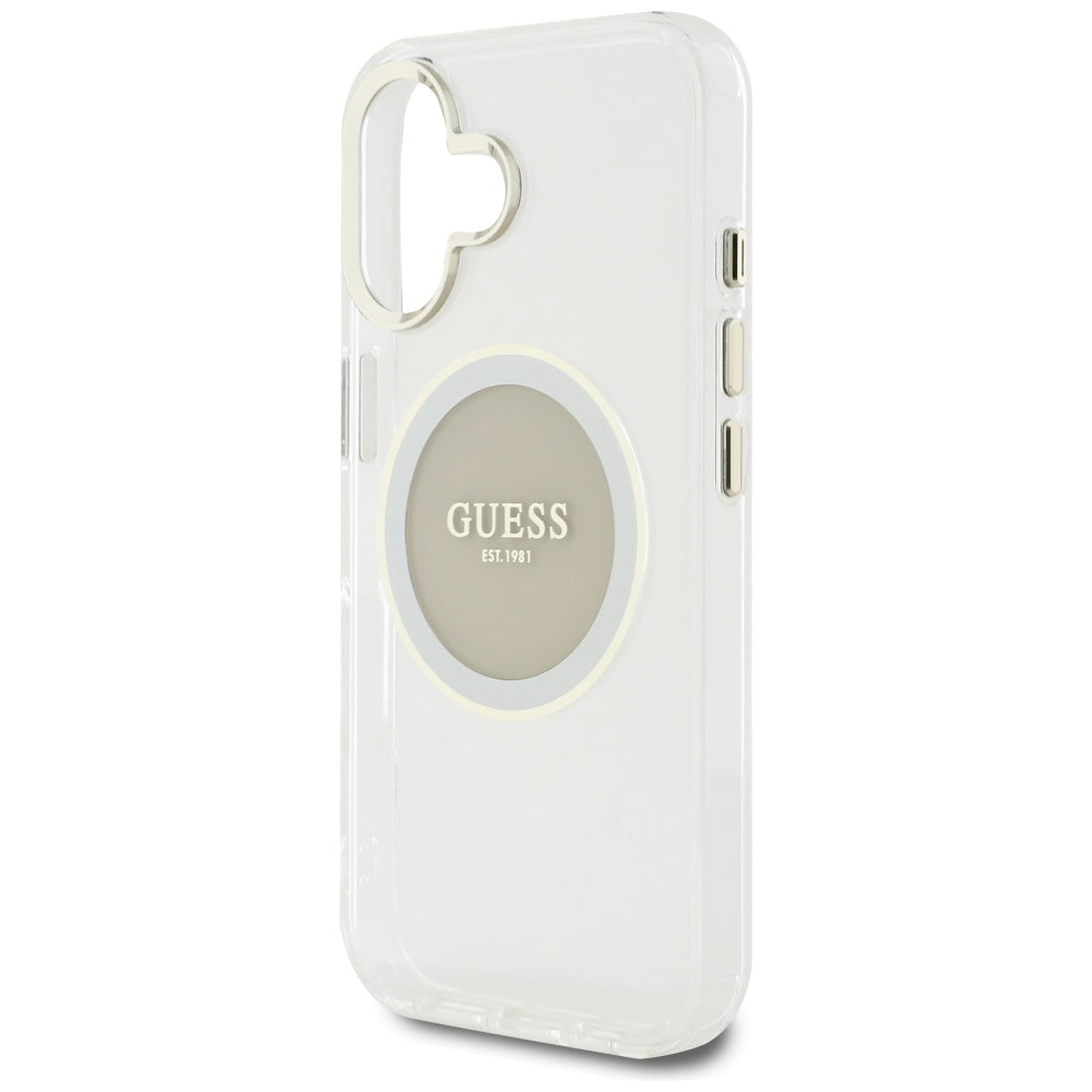 Husa MagSafe pentru Apple iPhone 16, Guess, IML Metal Colored Circle, Gri